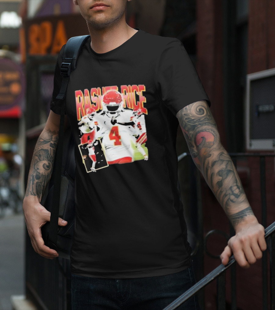 Rashee Rice Football Action 4 Red And White Uniform T-Shirt