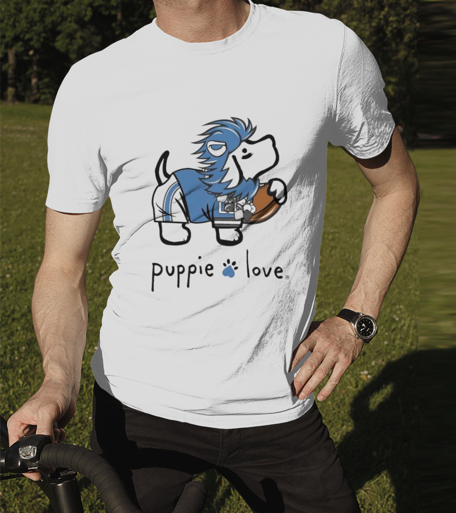 Puppie Love Blue And Silver Mascot Pup Detroit Lions Football T-Shirt