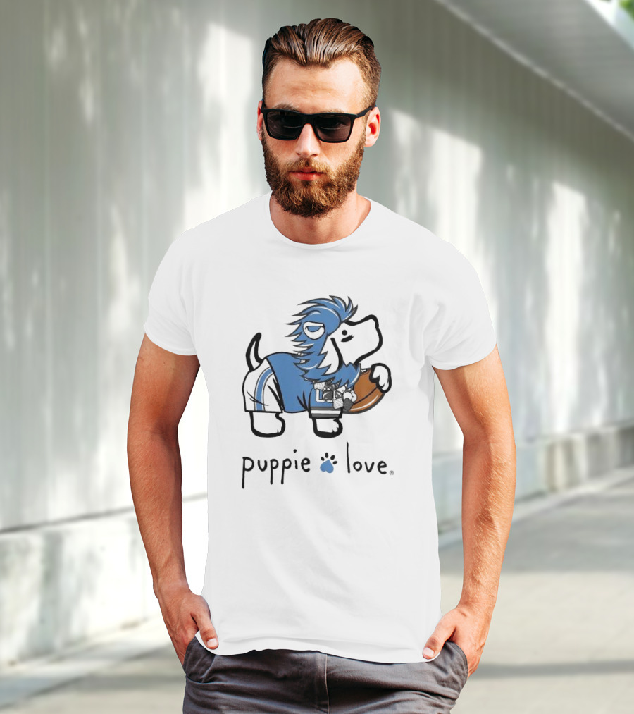 Puppie Love Blue And Silver Mascot Pup Detroit Lions Football T-Shirt