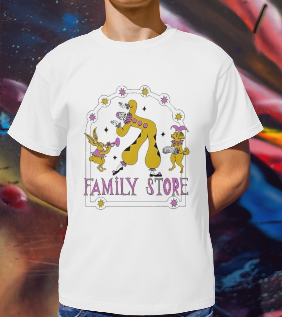 FS X Maddie Fischer Family Store Clown Arch With Rabbit And Dog Characters T-Shirt
