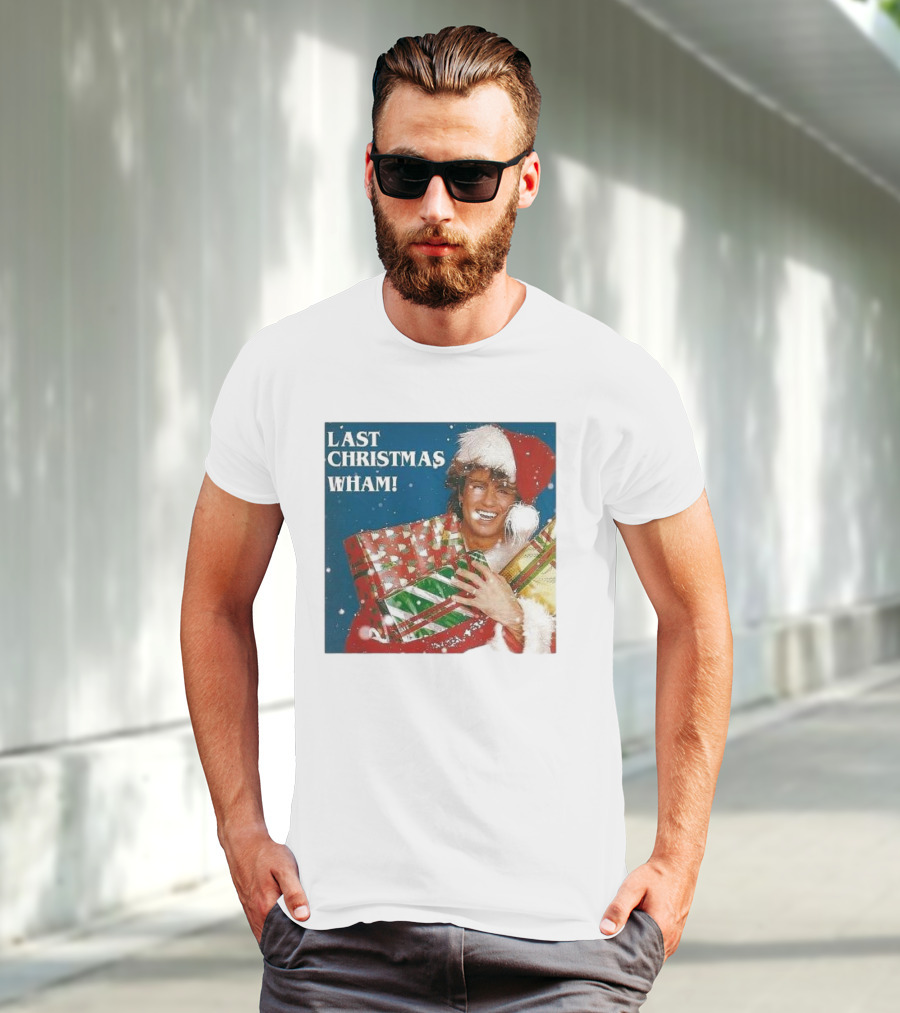 Last Christmas Wham George Michael Santa Hat Holding Gift T-Shirt