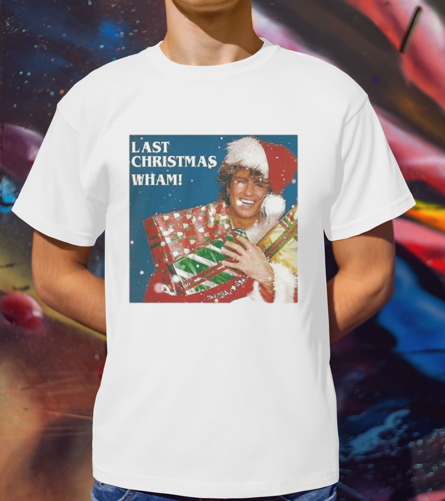 Last Christmas Wham George Michael Santa Hat Holding Gift T-Shirt