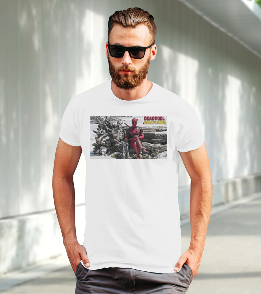Deadpool And Skeleton Wolverine Snowy Scene T-Shirt