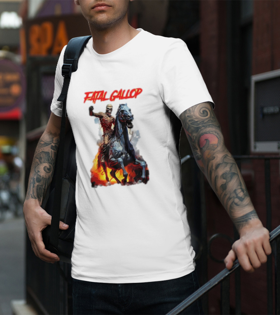 Fatal Gallop Diabolic Fear Black Horror Evil Monster Terror Skeleton Rider Horse Flames T-Shirt