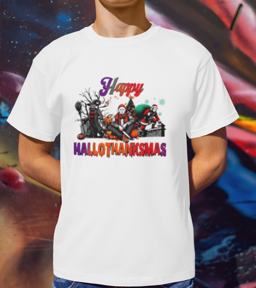 Happy Hallothanksmas Horror Freddy Voorhees Christmas Characters T-Shirt
