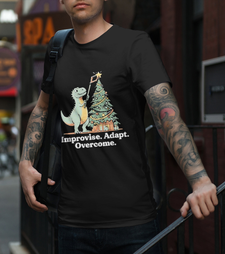 Improvise Adapt Overcome Tree Rex Dinosaur Christmas Star T-Shirt
