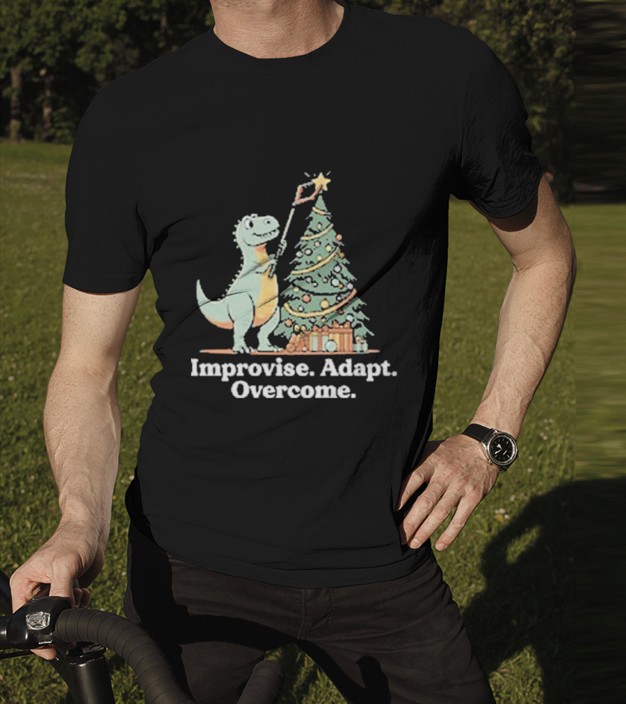 Improvise Adapt Overcome Tree Rex Dinosaur Christmas Star T-Shirt