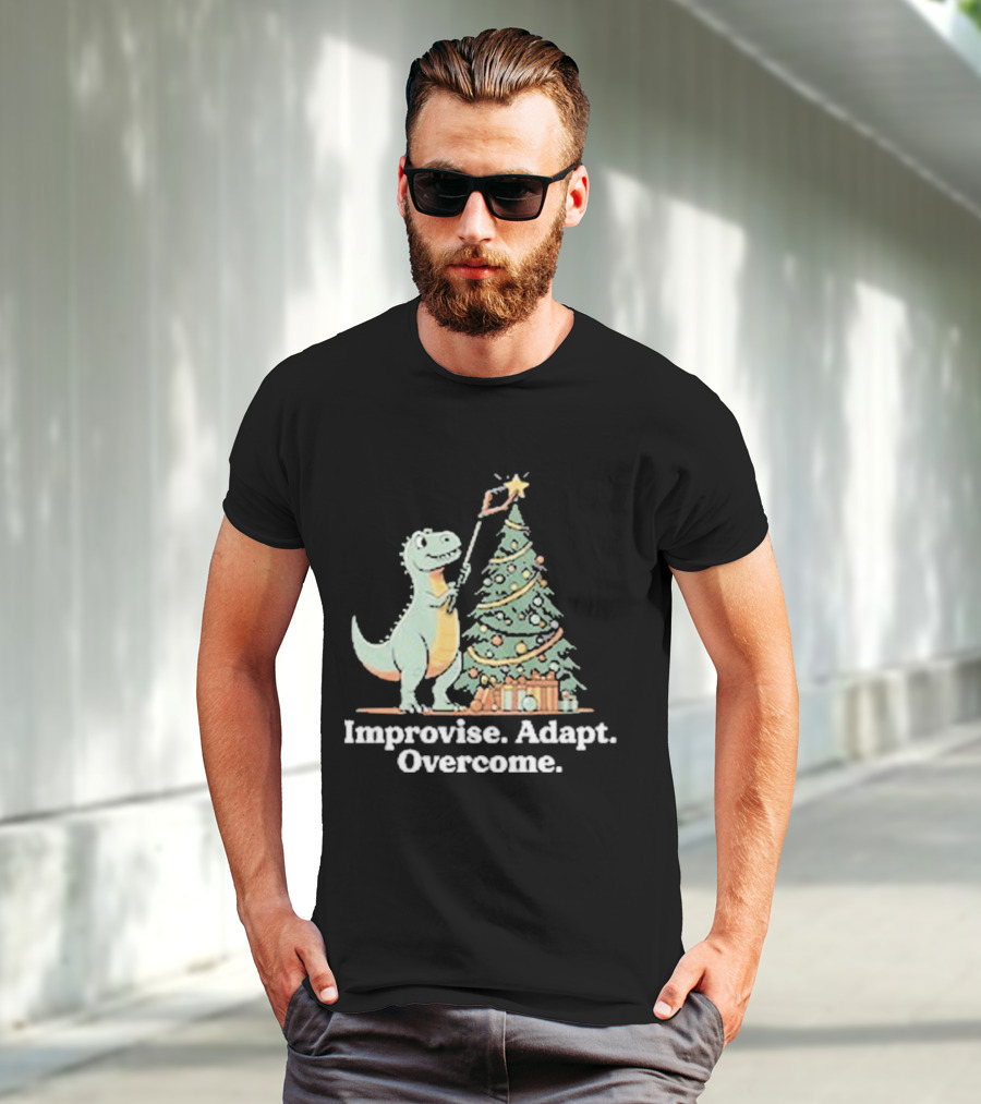 Improvise Adapt Overcome Tree Rex Dinosaur Christmas Star T-Shirt