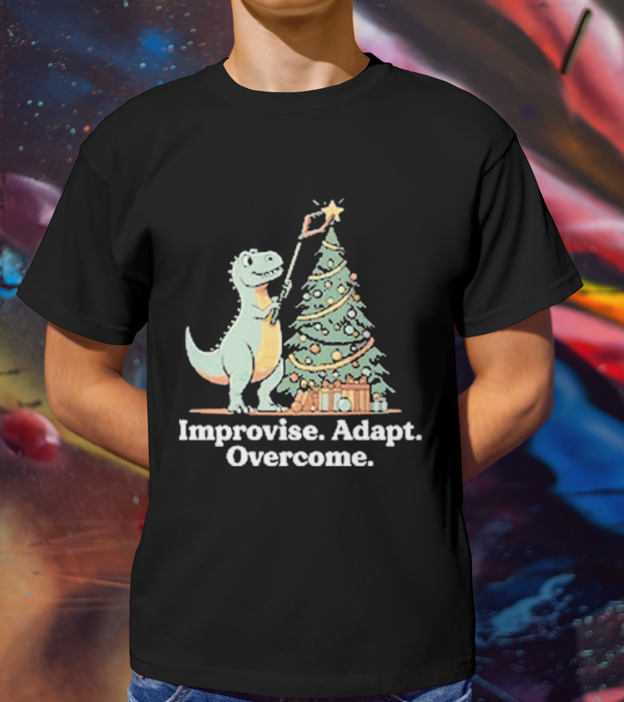 Improvise Adapt Overcome Tree Rex Dinosaur Christmas Star T-Shirt