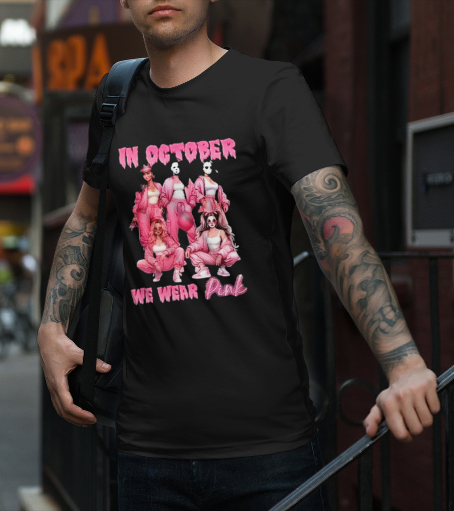 In October We Wear Pink Comadre Crew Horror Movie T-Shirt