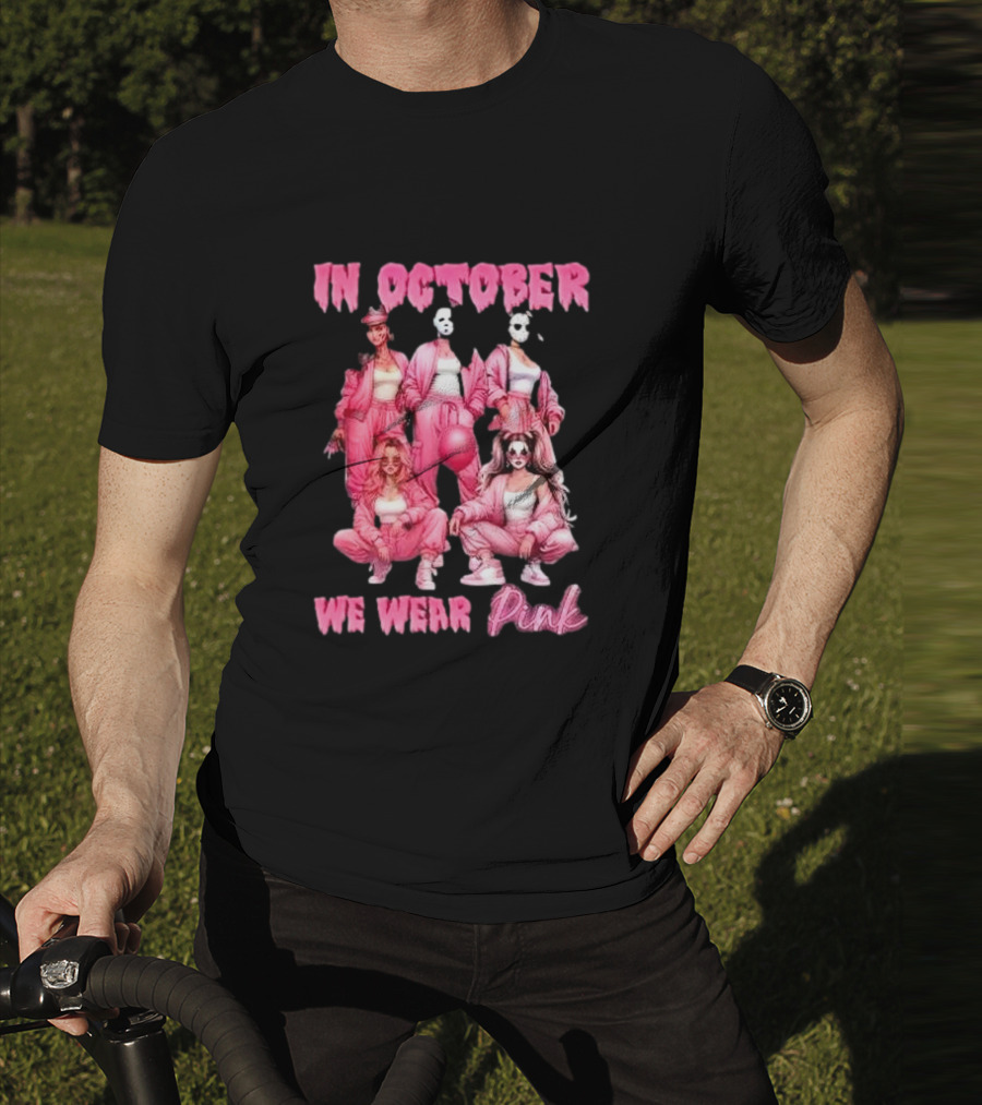In October We Wear Pink Comadre Crew Horror Movie T-Shirt