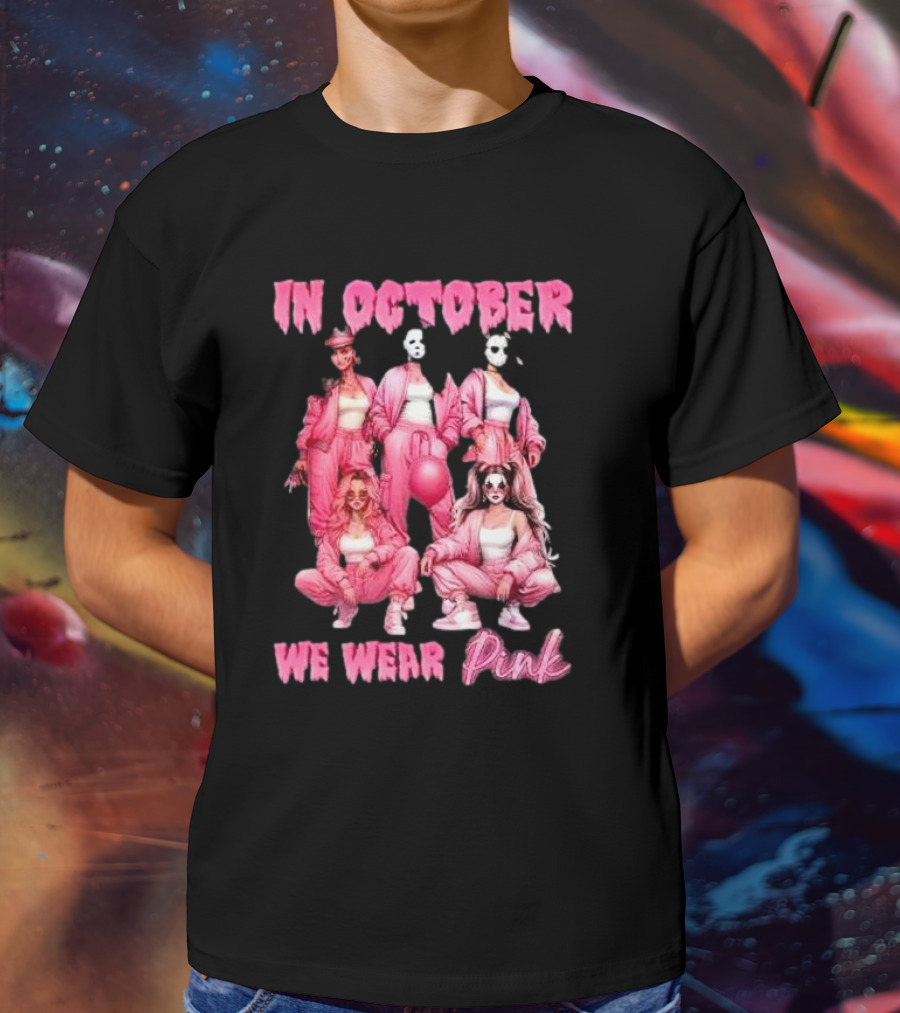 In October We Wear Pink Comadre Crew Horror Movie T-Shirt