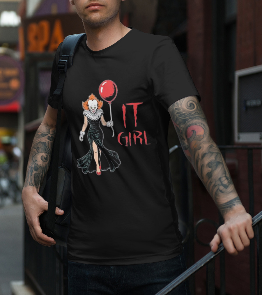 Pennywise IT Girl Holding Red Balloon In Black Dress T-Shirt