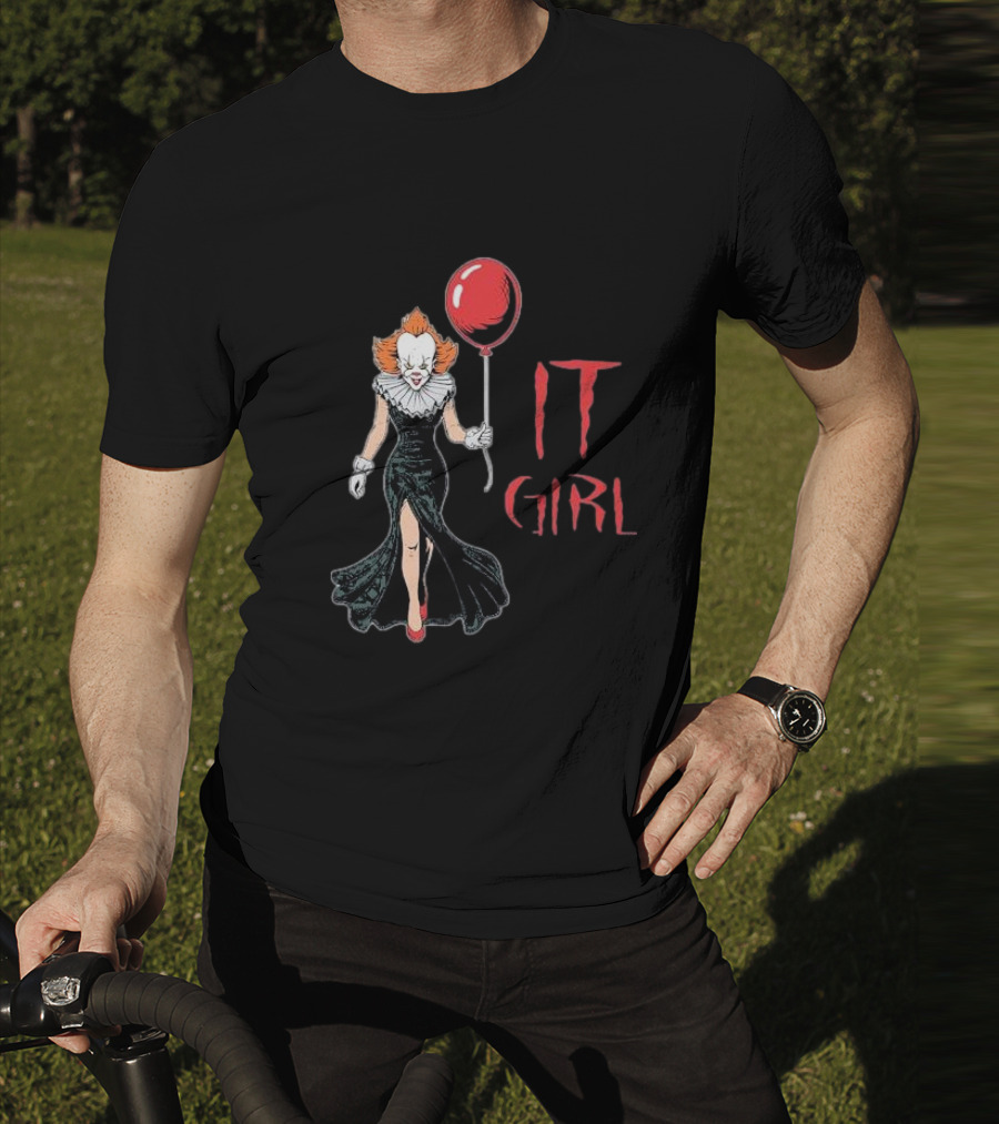 Pennywise IT Girl Holding Red Balloon In Black Dress T-Shirt
