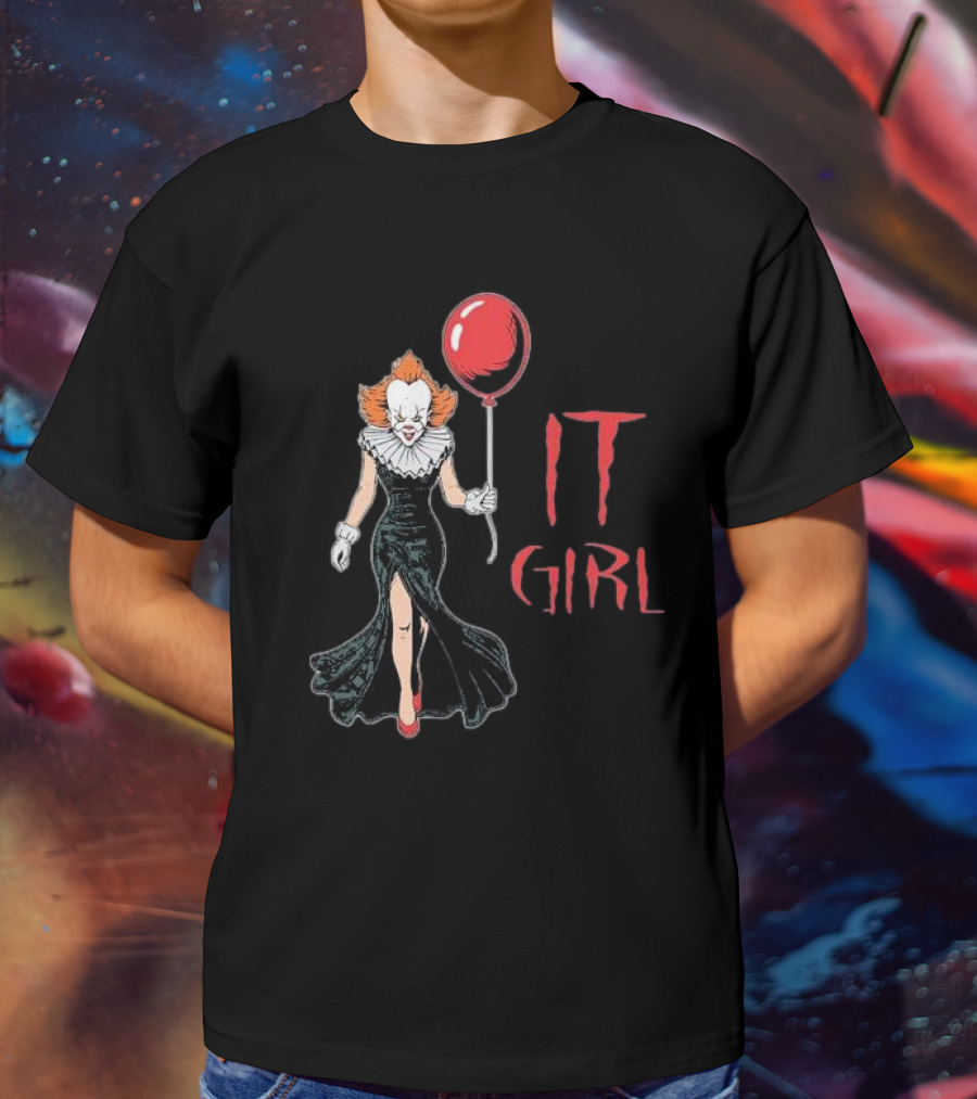 Pennywise IT Girl Holding Red Balloon In Black Dress T-Shirt