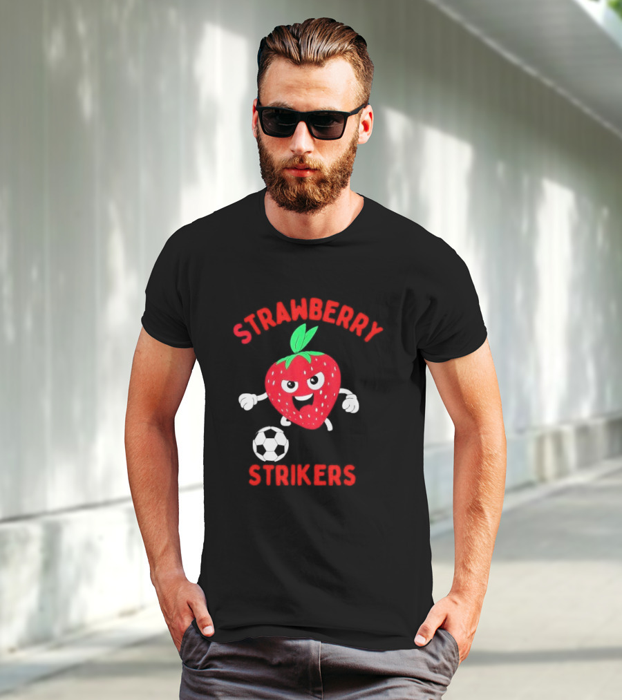 Strawberry Strikers Soccer Team Fun Cartoon With Soccer Ball T-Shirt
