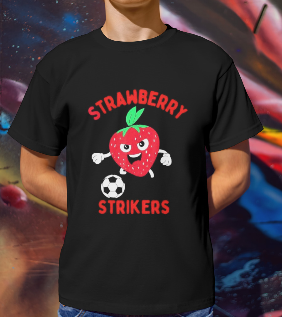 Strawberry Strikers Soccer Team Fun Cartoon With Soccer Ball T-Shirt