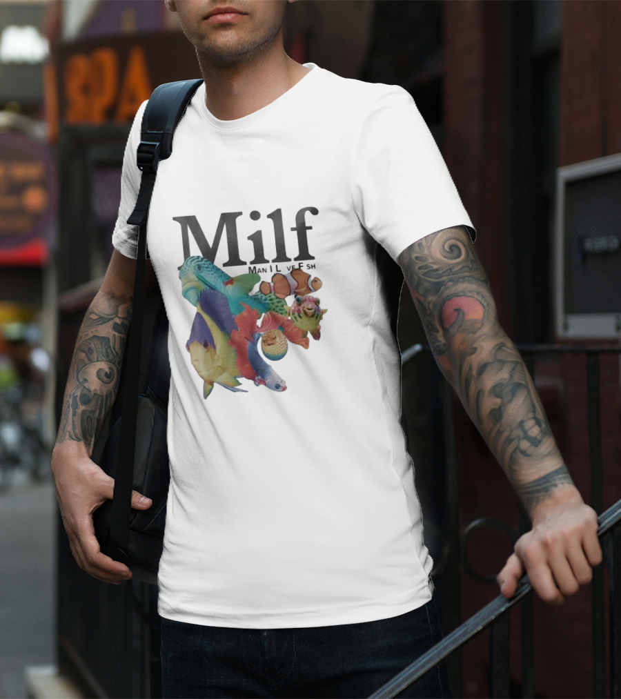 Milf Man I Love Fish Colorful Fish Collage T-Shirt