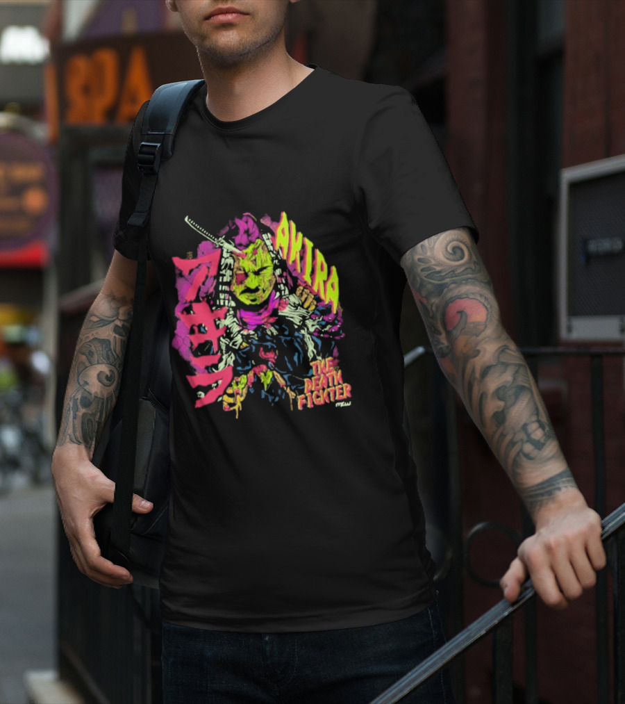 Akira Zombie Samurai Death Fighter In Neon Colors T-Shirt