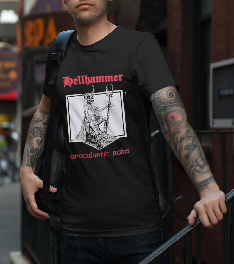 Hellhammer Apocalyptic Raids Horned Figure With Runes T-Shirt