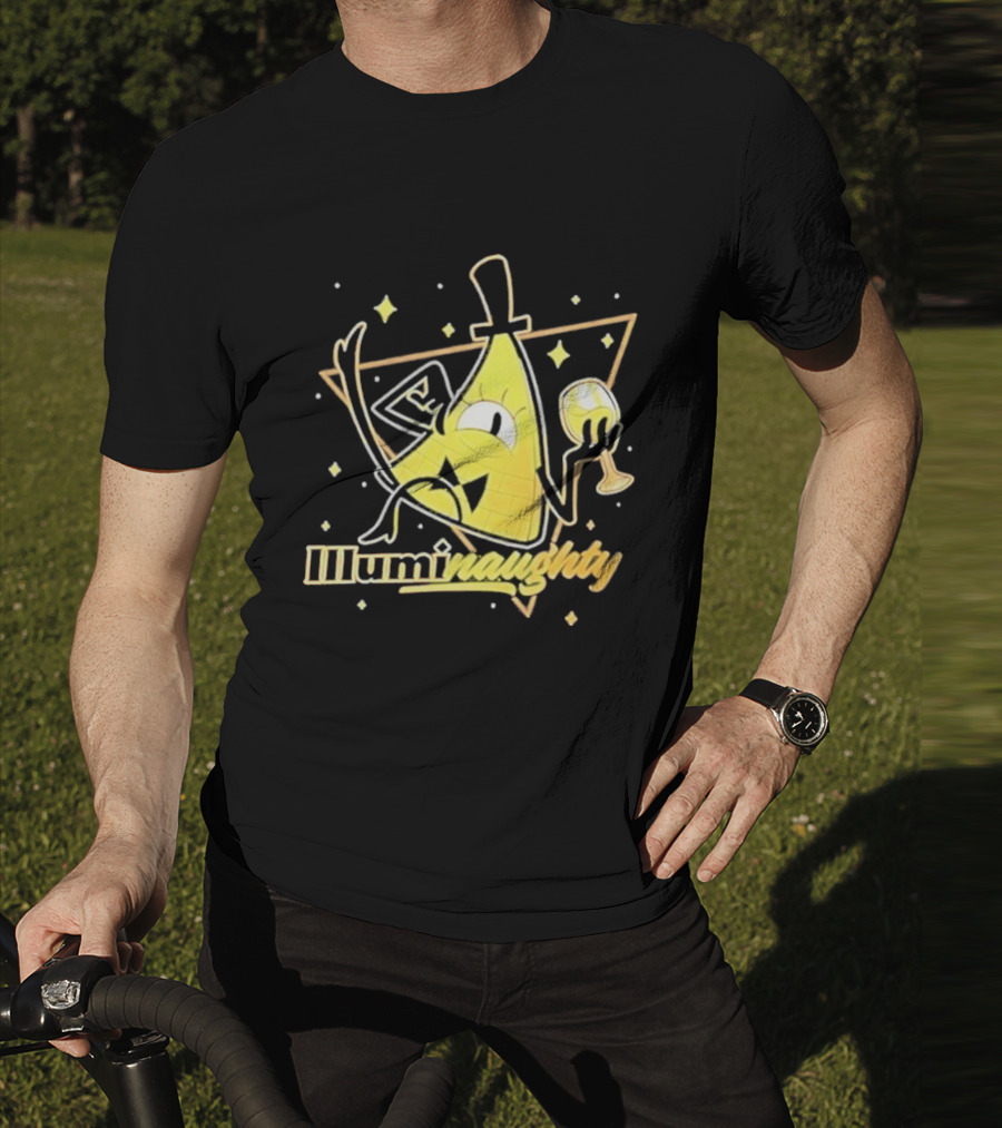 Illuminati Illuminaughty Triangle Cartoon With Wine Glass T-Shirt
