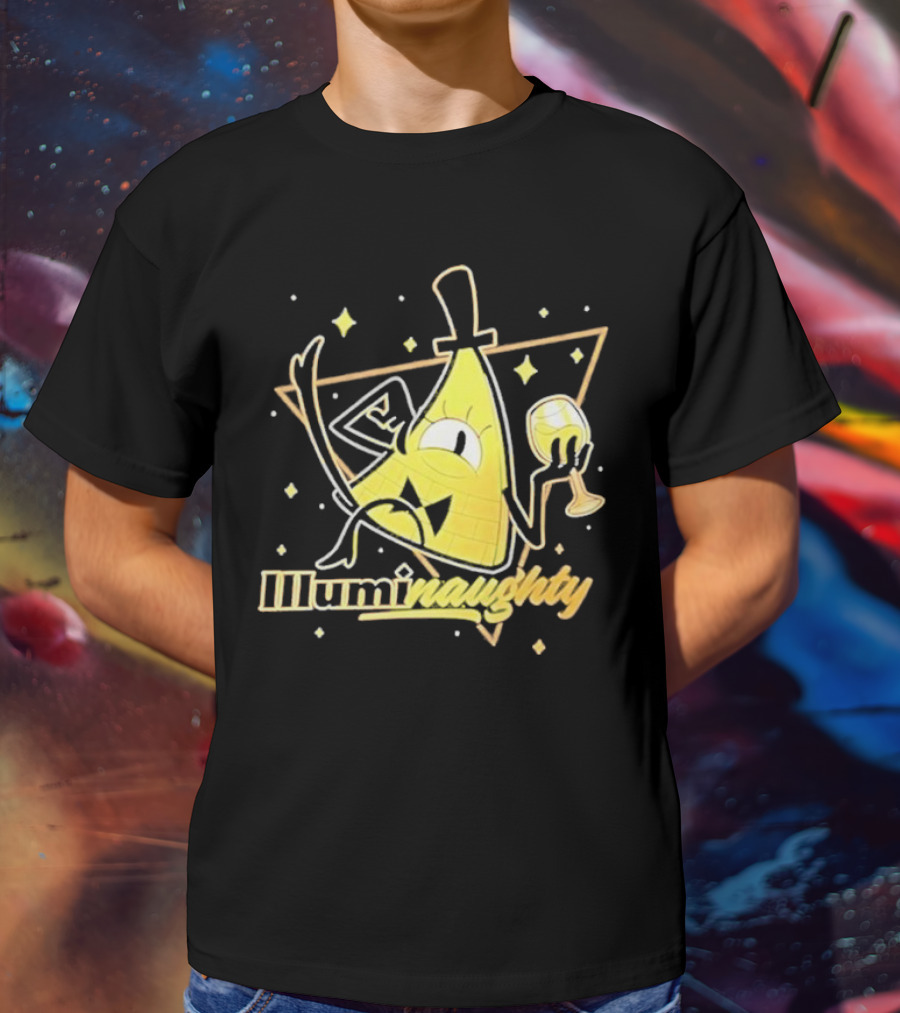 Illuminati Illuminaughty Triangle Cartoon With Wine Glass T-Shirt