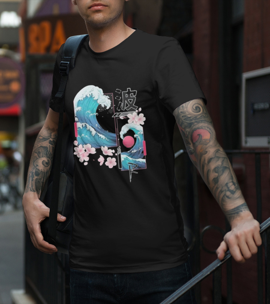 Pandorya Nami Cherry Blossom Wave Aesthetic Grnk T-Shirt