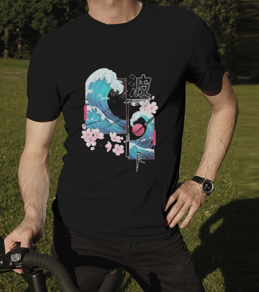 Pandorya Nami Cherry Blossom Wave Aesthetic Grnk T-Shirt