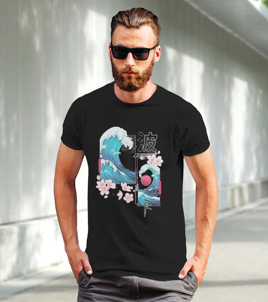 Pandorya Nami Cherry Blossom Wave Aesthetic Grnk T-Shirt