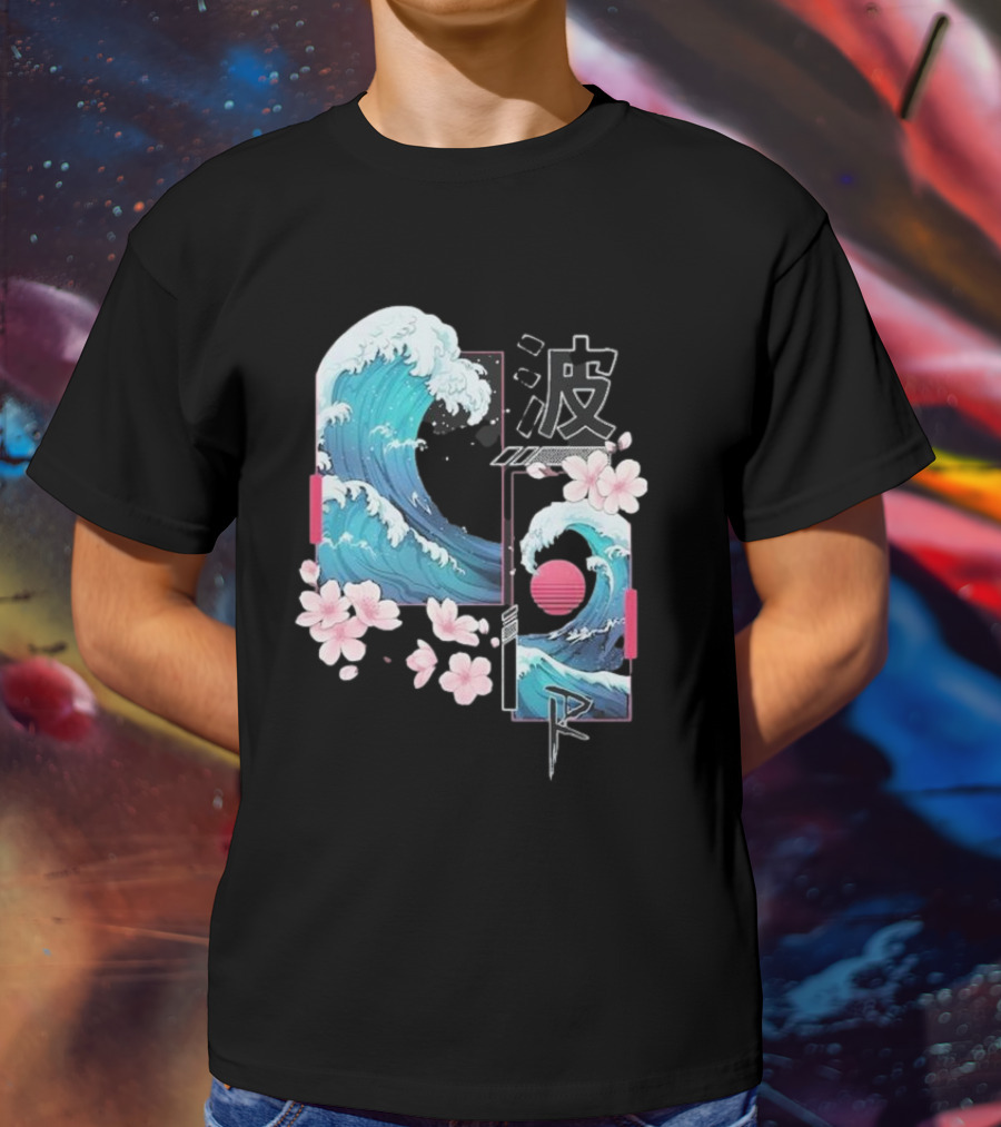 Pandorya Nami Cherry Blossom Wave Aesthetic Grnk T-Shirt
