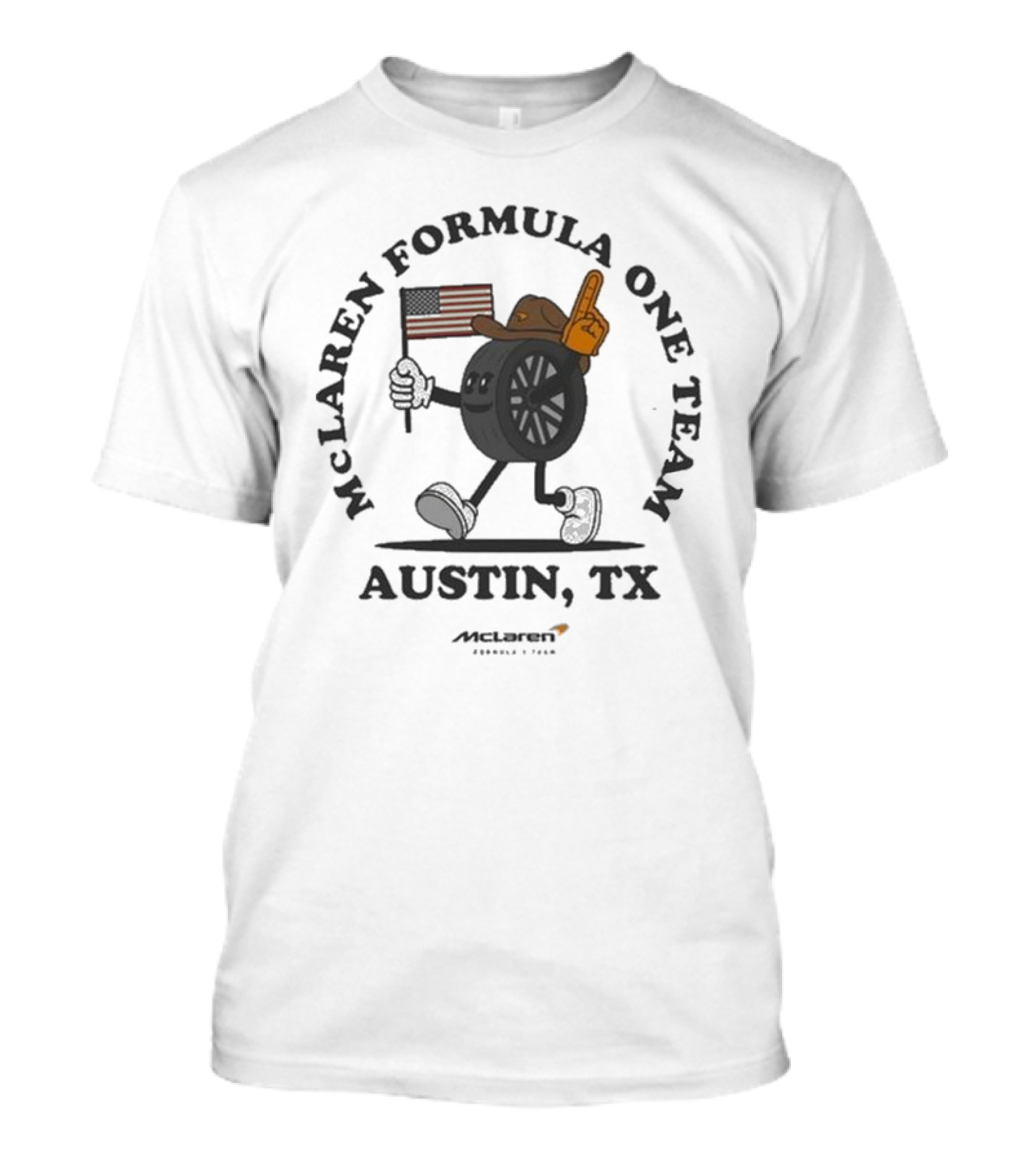 Mclaren Formula One Team Austin TX American Flag Tire Character T-Shirt