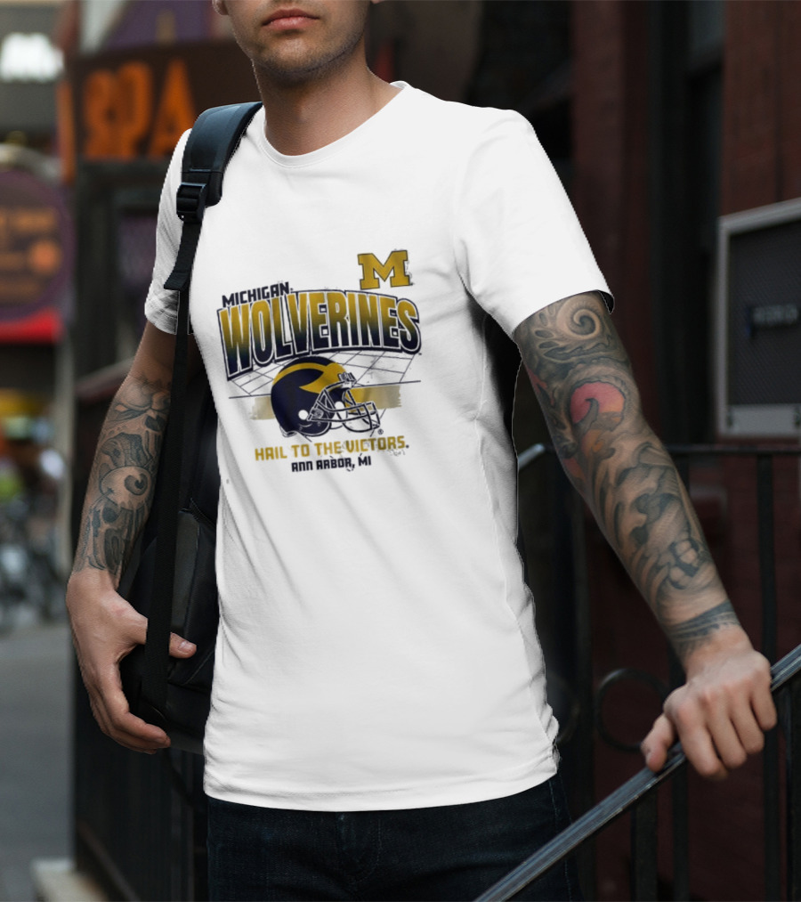 Michigan Wolverines Helmet Hail To The Victors Ann Arbor MI T-Shirt