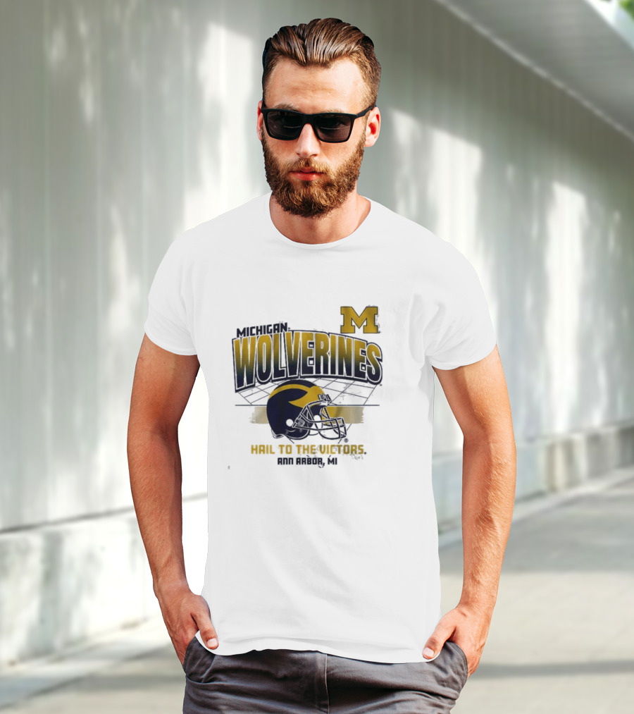 Michigan Wolverines Helmet Hail To The Victors Ann Arbor MI T-Shirt
