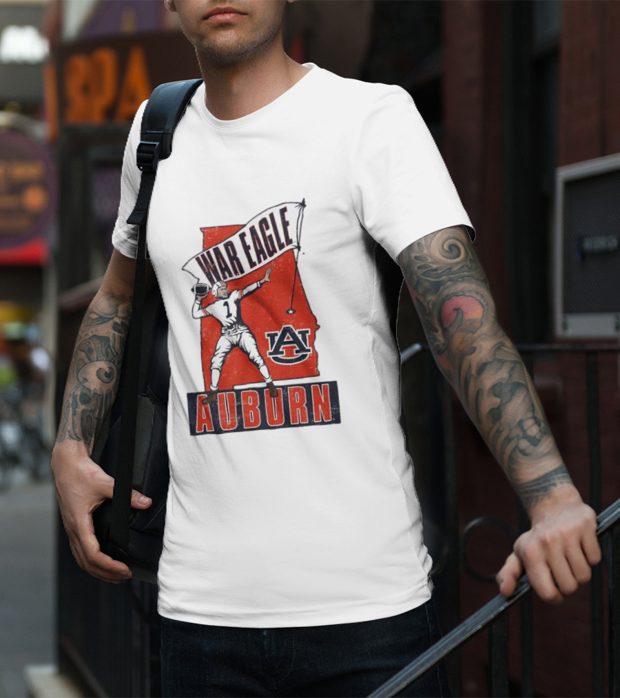 Auburn War Eagle Vintage Football Player With Auburn Logo And War Eagle Banner T-Shirt