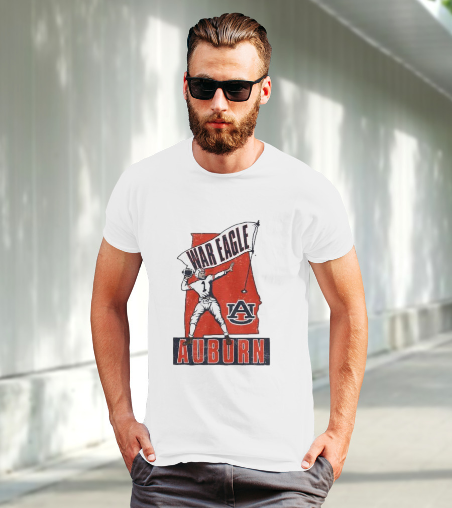 Auburn War Eagle Vintage Football Player With Auburn Logo And War Eagle Banner T-Shirt