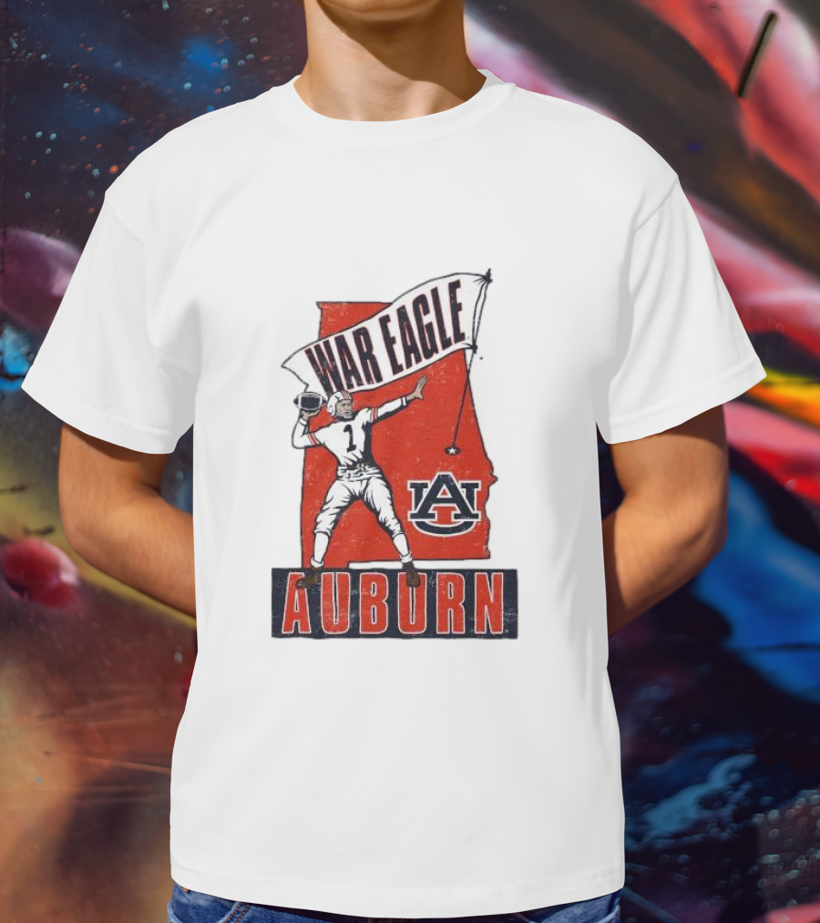 Auburn War Eagle Vintage Football Player With Auburn Logo And War Eagle Banner T-Shirt