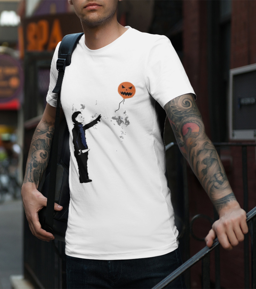 Ballooween Banksy Balloon Girl Meets Michael Myers Terror Horror Balloon T-Shirt
