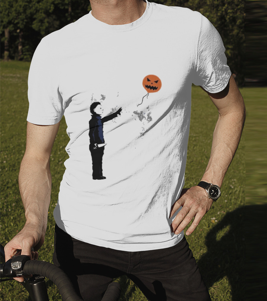 Ballooween Banksy Balloon Girl Meets Michael Myers Terror Horror Balloon T-Shirt