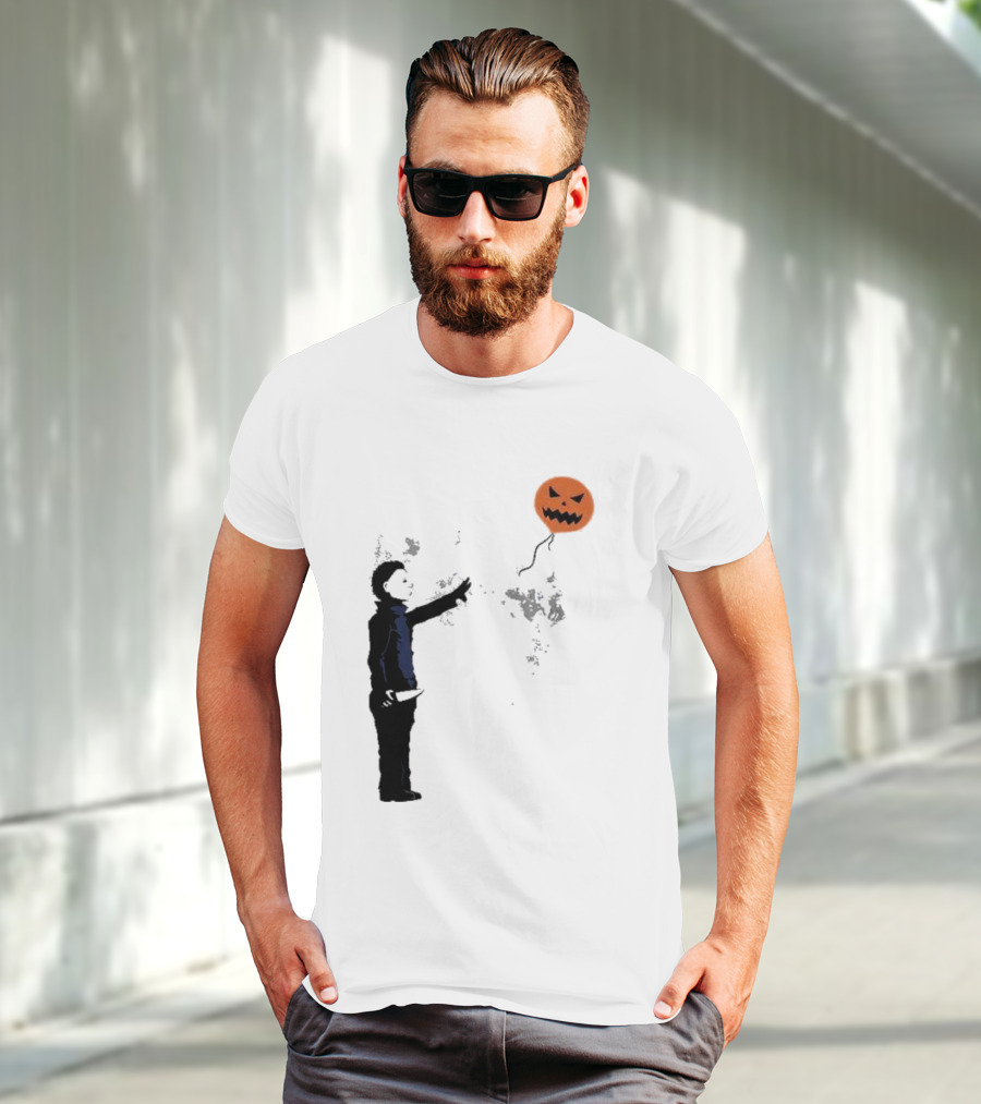 Ballooween Banksy Balloon Girl Meets Michael Myers Terror Horror Balloon T-Shirt