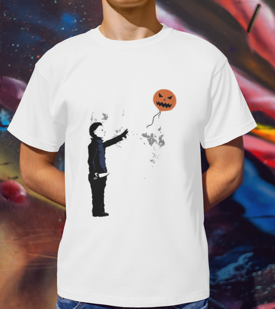 Ballooween Banksy Balloon Girl Meets Michael Myers Terror Horror Balloon T-Shirt