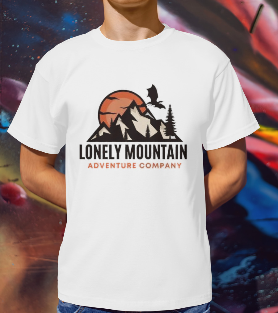 Lonely Mountain Adventure Company Dragon And Sunset Mountain Scene T-Shirt