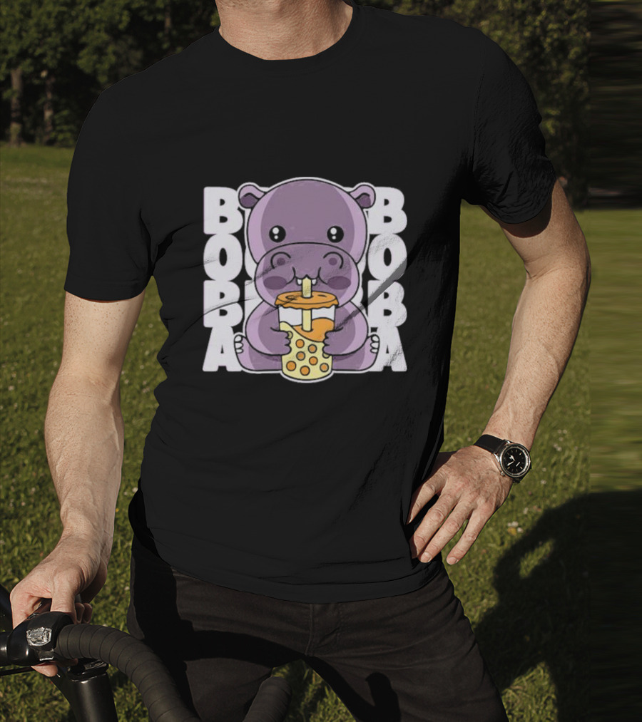 Kawaii Hippo Boba Tea Moo Deng Hippo Boba Boba T-Shirt