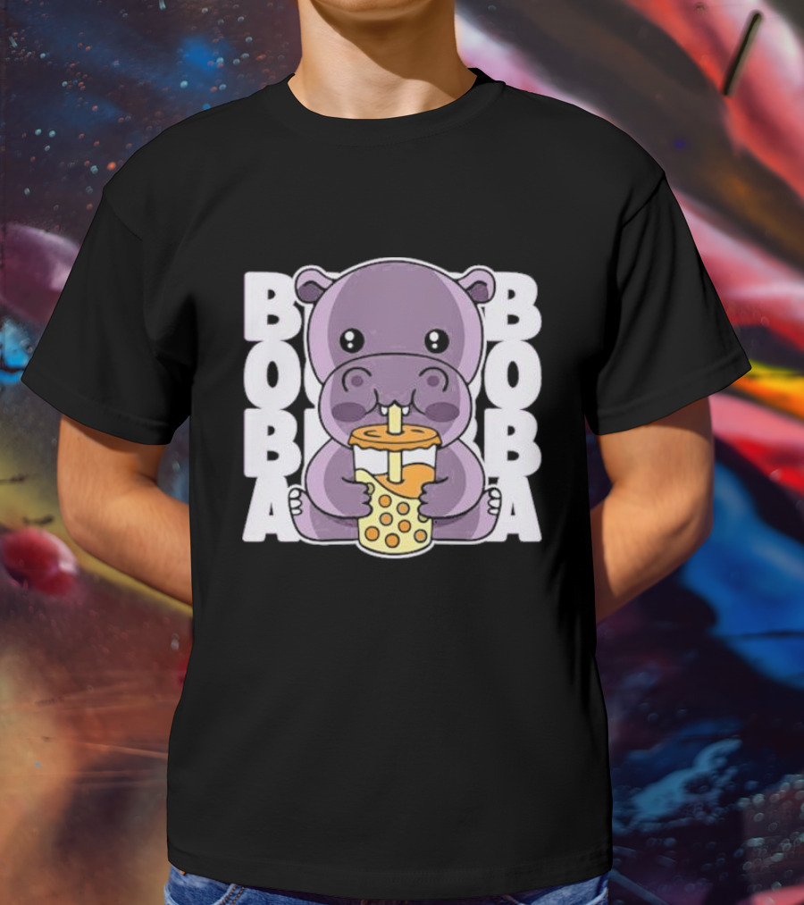 Kawaii Hippo Boba Tea Moo Deng Hippo Boba Boba T-Shirt