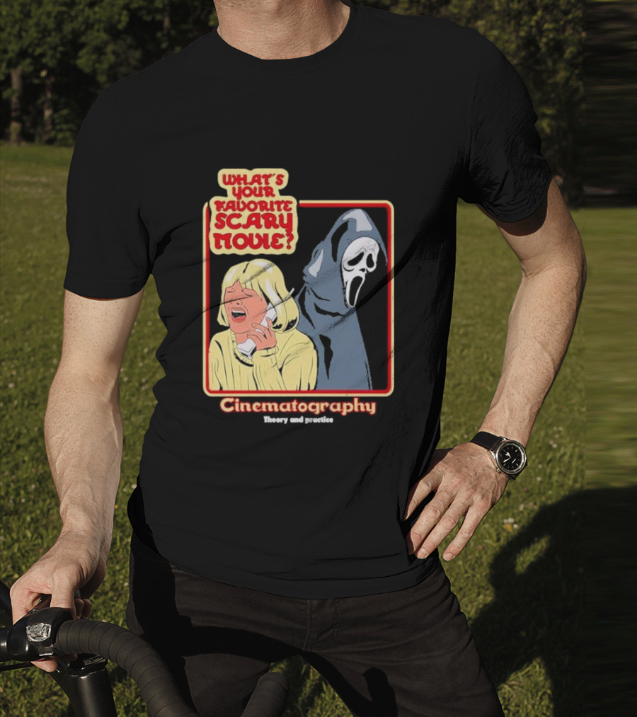 What’s Your Favorite Scary Movie Cinematography Theory And Practice Ghost Mask Girl On Phone T-Shirt
