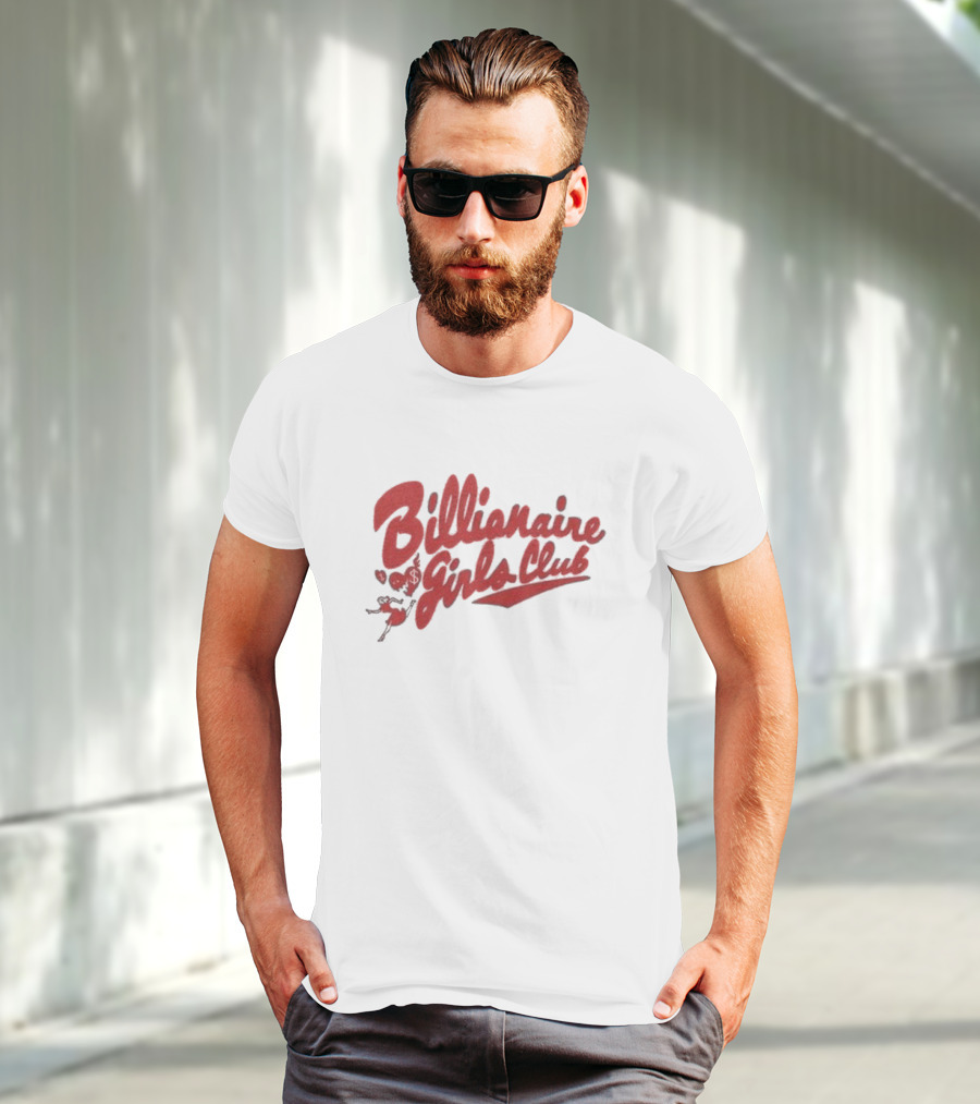Billionaire Girls Club Script Logo With Hearts And Dancing Figure T-Shirt