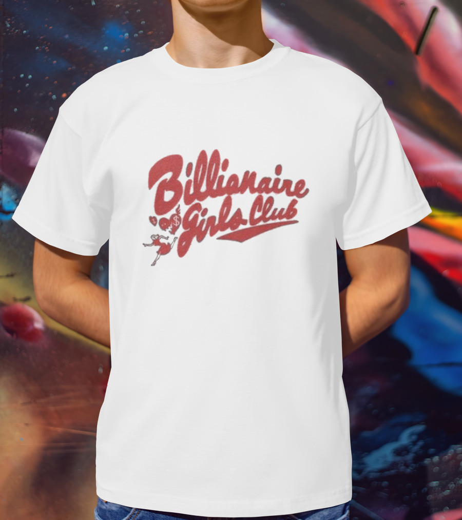 Billionaire Girls Club Script Logo With Hearts And Dancing Figure T-Shirt