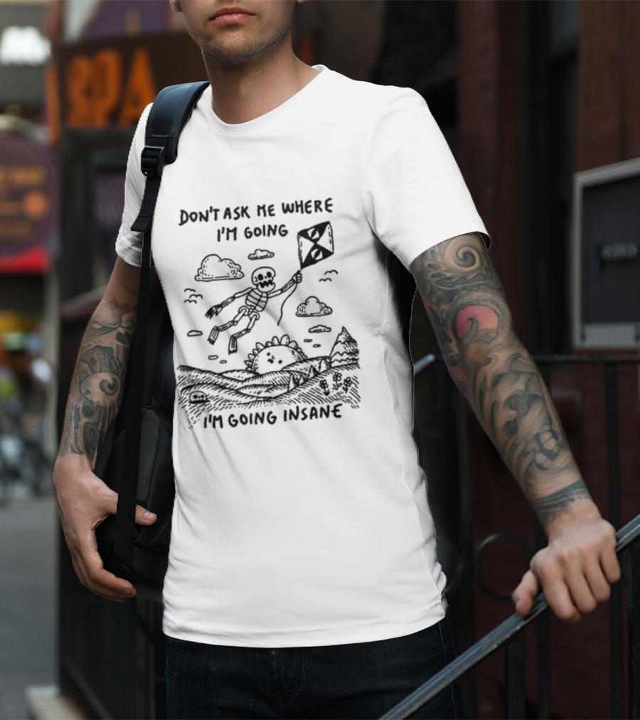Don’t Ask Me Where I’m Going I’m Going Insane Skeleton Flying With Kite T-Shirt