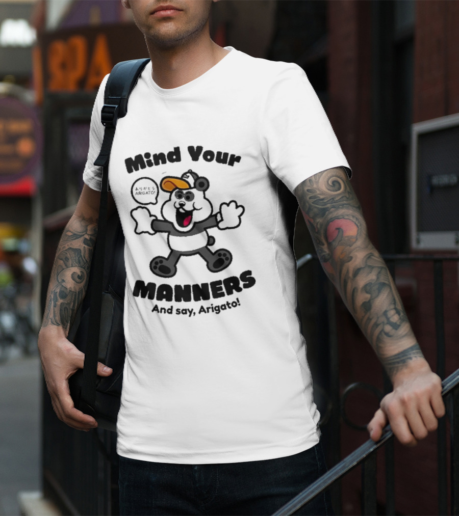 Mind Your Manners And Say Arigato Cartoon Character T-Shirt