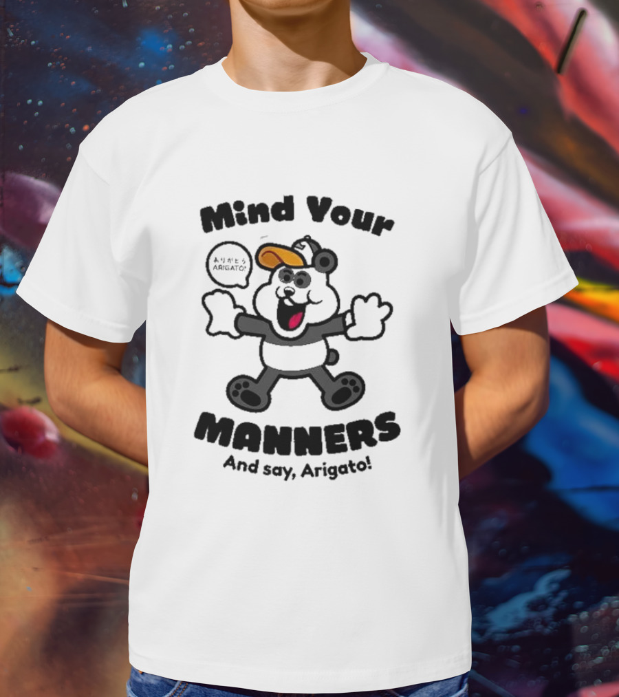Mind Your Manners And Say Arigato Cartoon Character T-Shirt