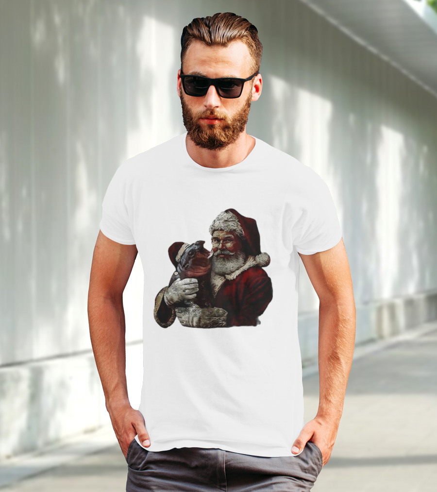 Moo Deng Xmas Funny Christmas Santa Hug Cute Baby Hippo Santa Claus Holiday T-Shirt